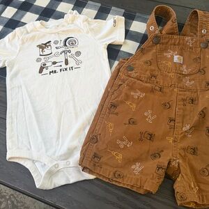 Carharrt boys 24 months Mr. Fix It bib overall short set like new worn once.